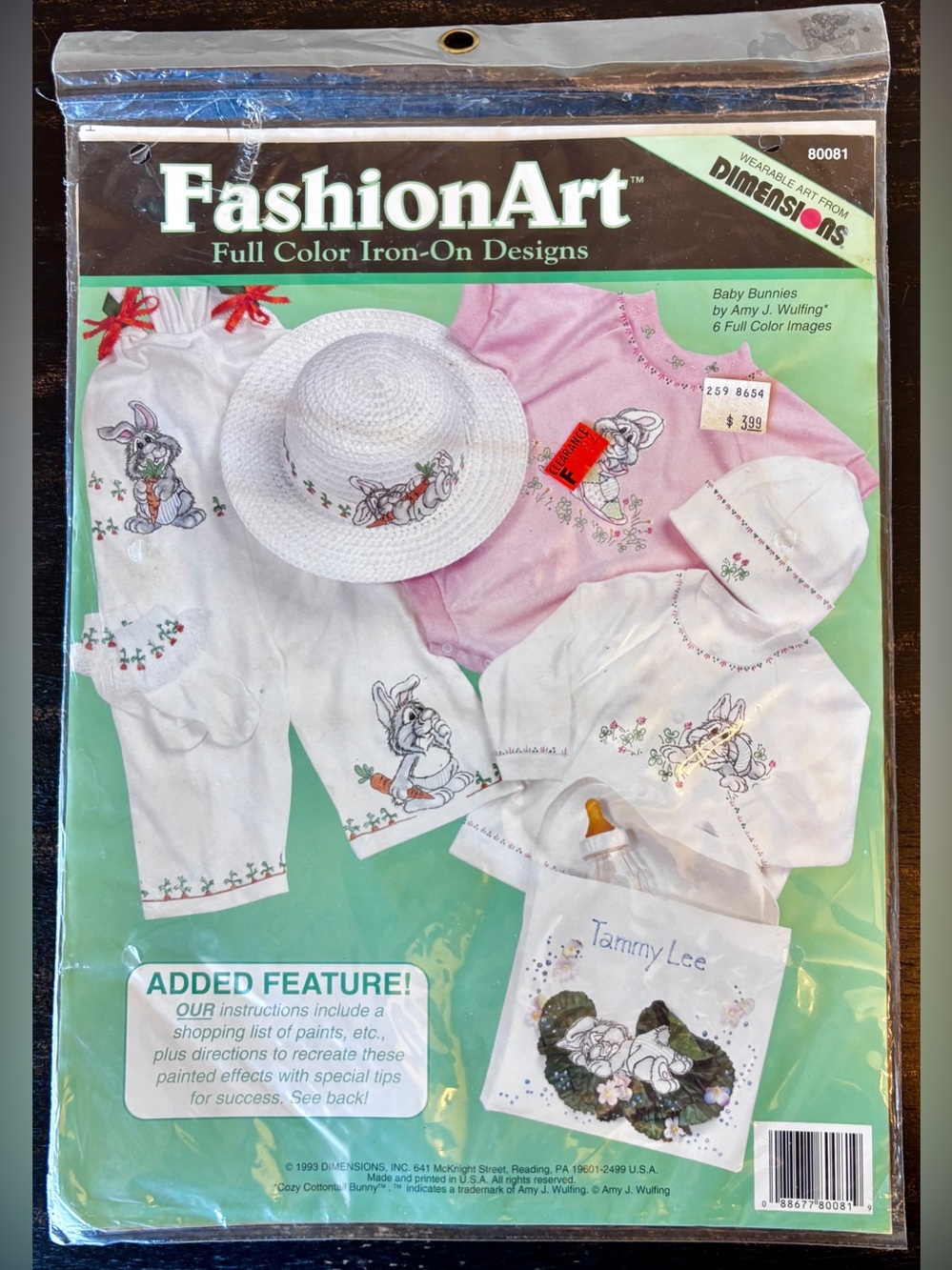 Vintage Dimensions 1993 Baby Bunnies Fashion Art Full Color Iron On Design 80081